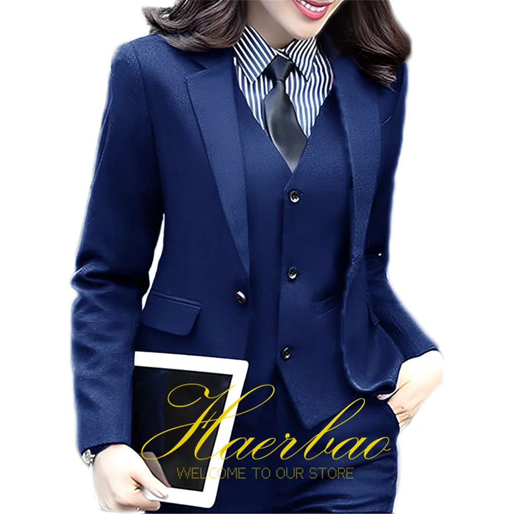 Conjunto de vestuário de escritório para mulheres, jaqueta formal slim fit, calças, colete, ternos personalizados, blazer, 3 peças