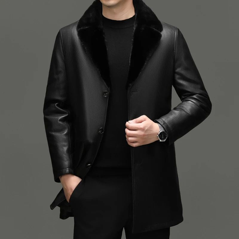 

Высококачественная мужская козья кожа, классная куртка из натуральной кожи, мужская съемная внутренняя подкладка из норки, куртка с лацканами, кожаный доспех