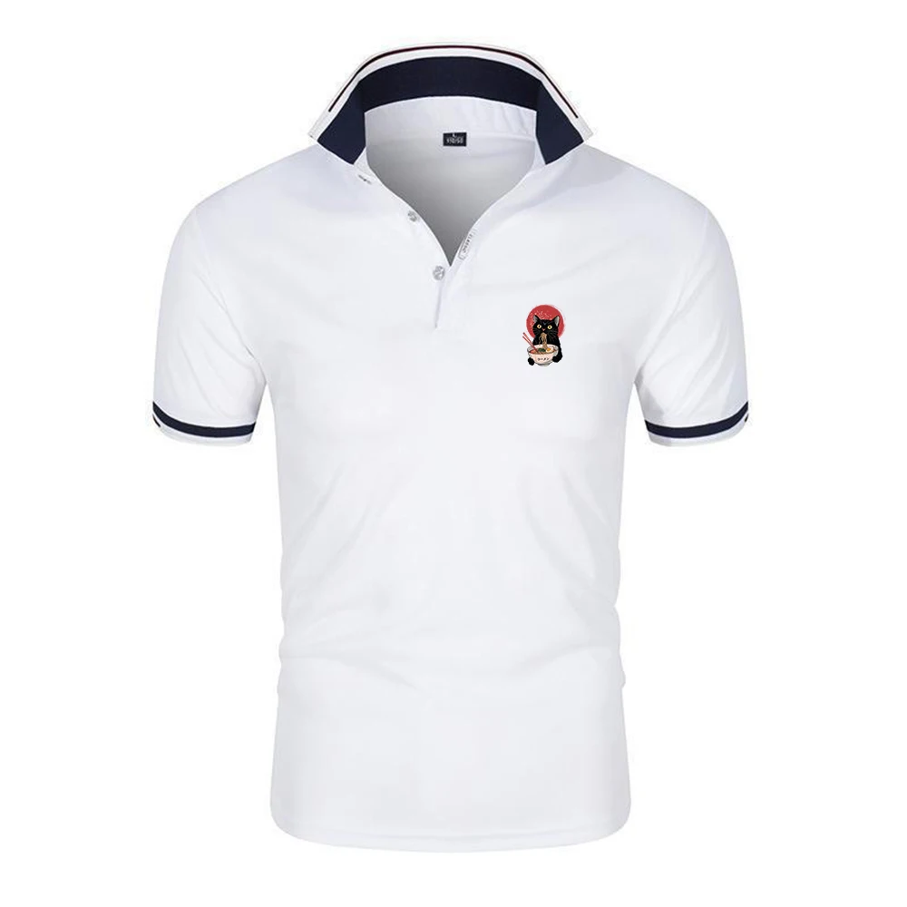 2025 Noodle Ramen Cat Print Men's New Six-color Polo Shirts Stand Collar Breathable Sport Summer Fashion Short Sleeve