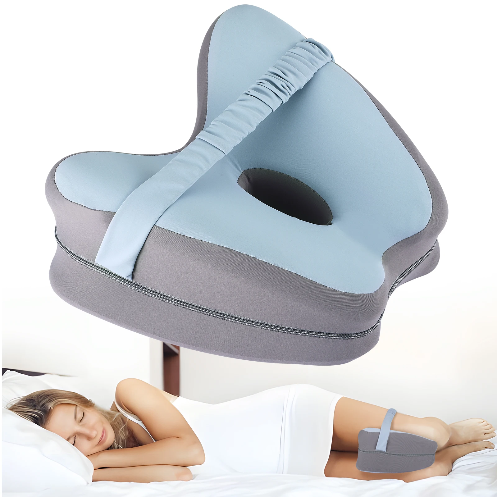Memory Foam Knee Cushion for Side Sleepers Orthopedic Leg Pillow with Strap Breathable Washable Support for Joint Pain Relief