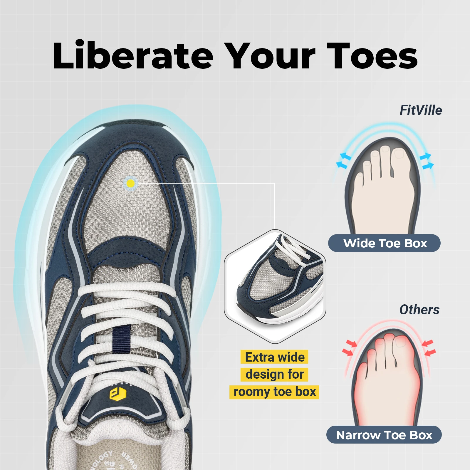 Fitville Men's Walking Shoes Wide Toe Cushioning Casual Sneakers for Men Comfort Sports Shoes for Men Arch Support Autumn