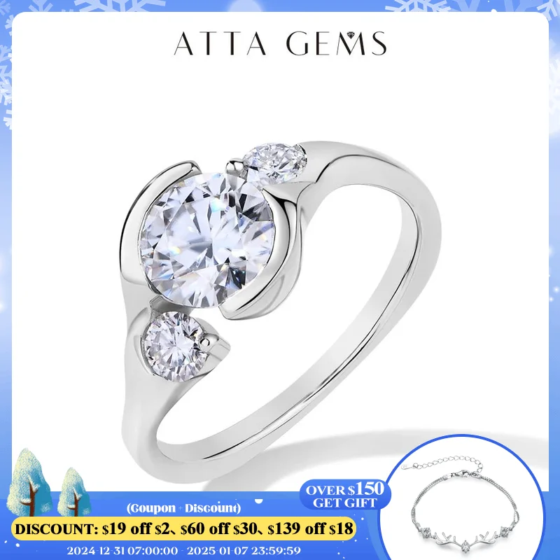 

ATTAGEMS Round Cut 1.6CT Moissanite Ring for Women D VVS1 Color With GRA Certificate 925 Sterling Silver Engagement Wedding Gift