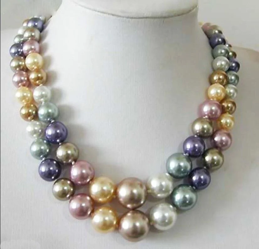 2ROW 8-16MM MULTICOLOR SOUTH SEA SHELL PEARL NECKLACE 17