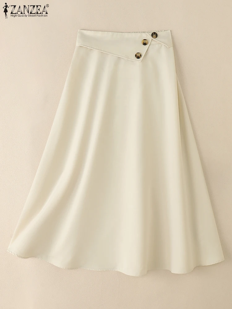 ZANZEA Elastic High Waist Woman Maxi Jupes Femme Solid Color Office Lady Commuting Fashion Faldas Elegant A-line Swing Skirts