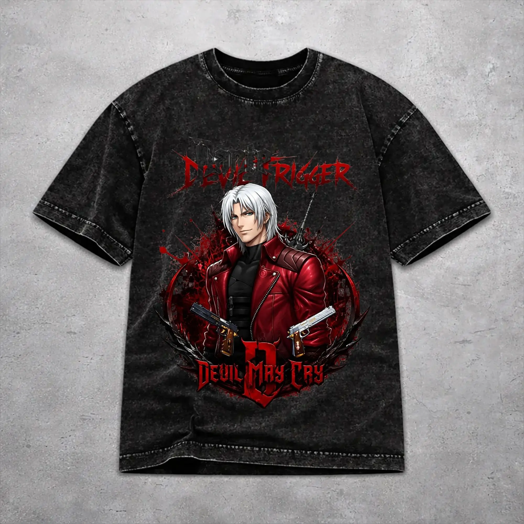 Devils May-Cry 3 Washed T Shirt Casual Harajuku Men Women  Hiphop T-Shirts Tee 100% Cotton