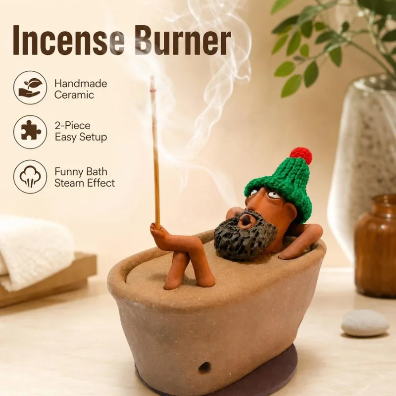 Funny Bath Man Incense Burner Handmade Ceramic Incense Burner Aromatherapy Incense Holder Home Ornament Creative Festival Gift