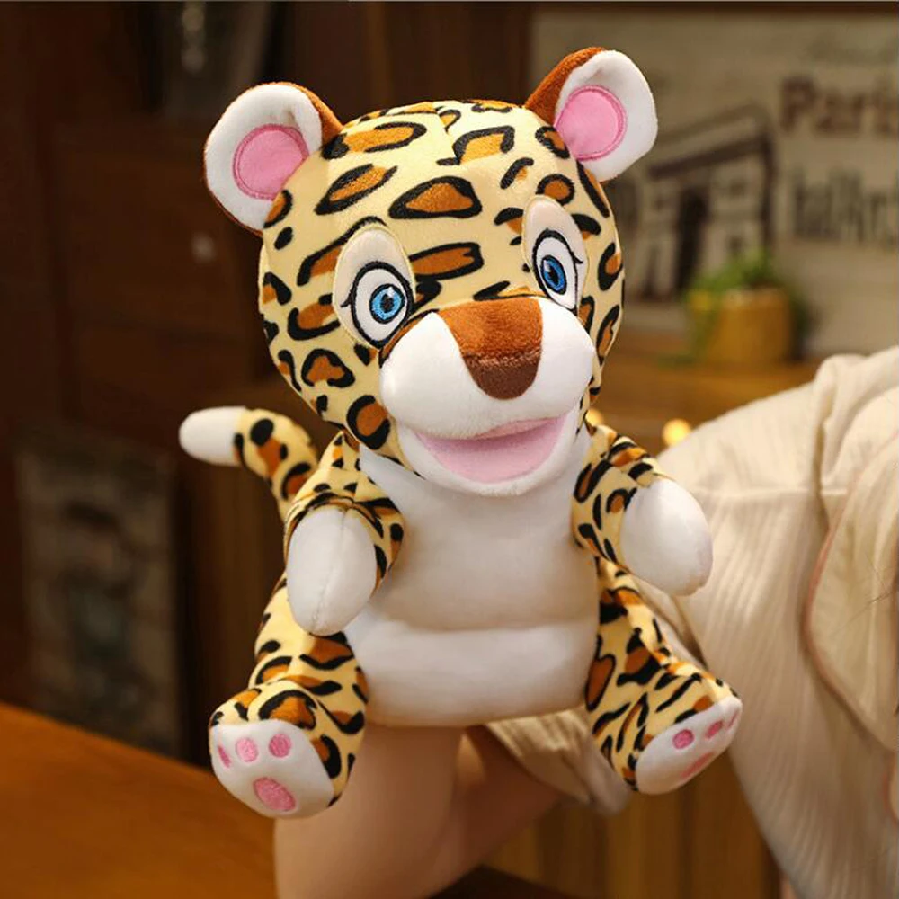 เป็ดเสือดาวสัตว์ตุ๊กตาหุ่นมือ Boneka Mainan