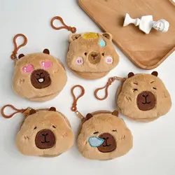 Capybara-monedero de felpa creativo, llavero de dibujos animados, bolsas redondas, colgante divertido, Mini auriculares, lápiz labial, bolsa de almacenamiento de auriculares
