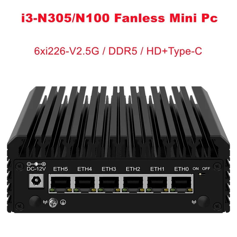 SZBOX Fanless Mini PC 6x i226-V 6 LANS 2.5G i3-N305 N100 Firewall Soft Router DDR5 NVMe SSD pfSense Proxmox