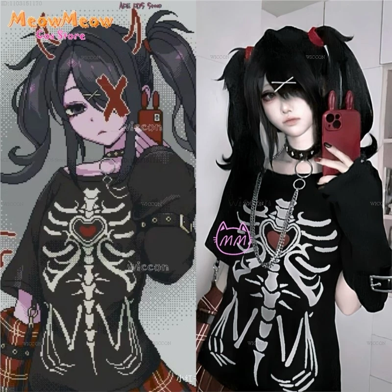 Needy Girl Overdose Black KAngel Ame Cosplay Top Wig Game Streamer Skirt Jirai Kei Y2k Doujin Original Punk Style Outfit Wig