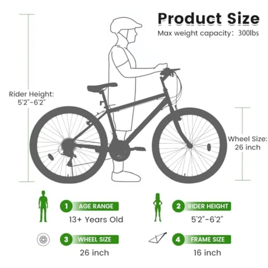 24 Inch Mountain Bike 21 Speeds Bicycle with Dual V-Brake High-Carbon Steel Frame Full Suspension MTB for Trail Commuter City B