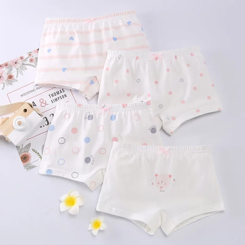 4PCS Girls Cotton Panties Kid Antibacterial Boxer Brief 2+y Young Child Cartoon Underwears Toddler Thin Breathable Cute Knickers