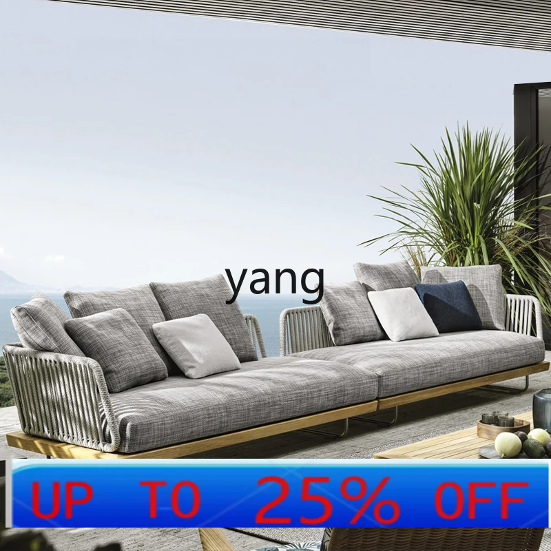 

LMM outdoor rattan sofa outdoor open-air garden courtyard waterproof solid wood furniture combination