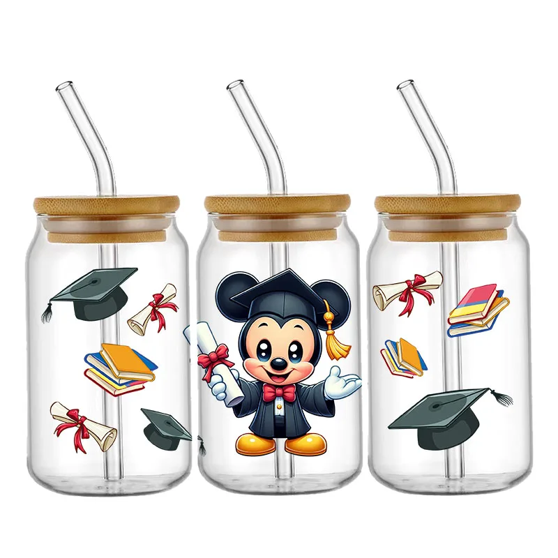 Disney Graduation Princess Stitch 16OZ UV DTF Cup Wrap Transfers Stickers Custom Labels DIY Waterproof Logo For Libbey Glass Can