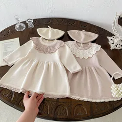 MILANCEL New 2024 Autumn Girl's Knitted Dress Children's Sweet Lotus Leaf Collar Sweater A-line Princess Dress Kid's Clothing