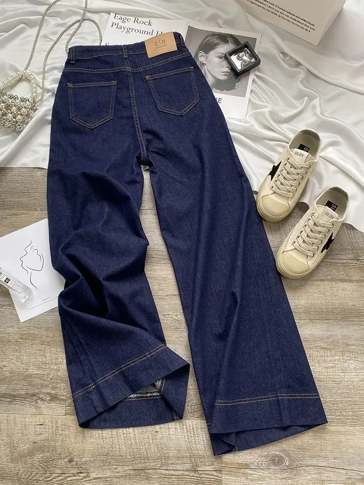 Blue Straight Jeans for Women Early Autumn Autumn 2024 New High Waist Slimming Loose Drooping Wide-Leg Pants