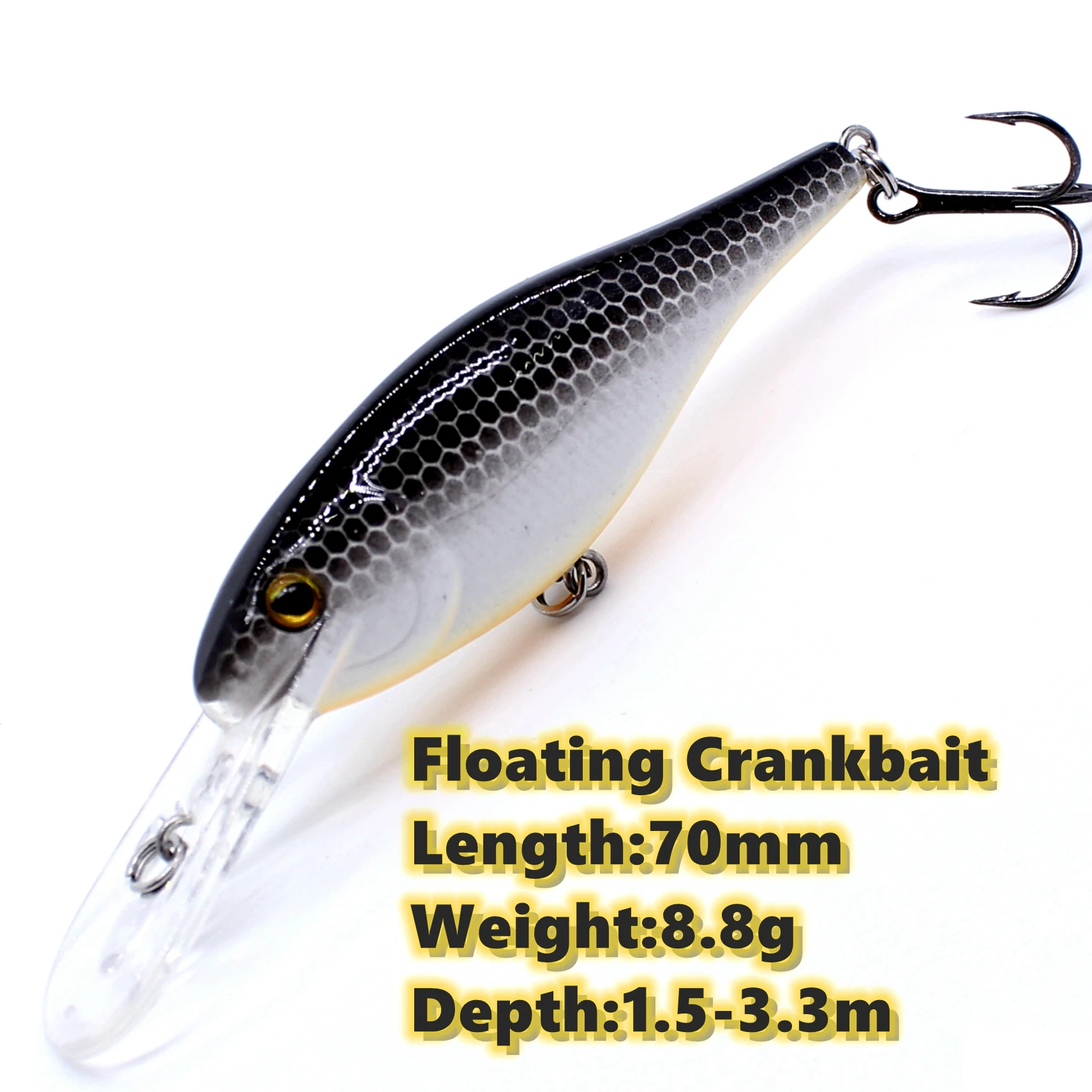 

Crankbait Floating Minnow 70mm 8.8g Hard Bait Crank Deep Diver Depth 1.5-3.3m Fishing Lure VMC Hook Tackle Quality