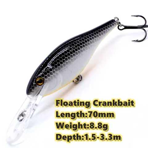 Crankbait Floating Minnow 70mm 8.8g Hard Bait Crank Deep Diver Depth 1.5-3.3m Fishing Lure VMC Hook Tackle Quality