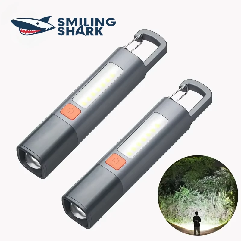 SMILING SHARK Portable Flashlight Strong Lights Variable Focus with Floodlight Side Light Mini Flashlight Lamp High Brightness