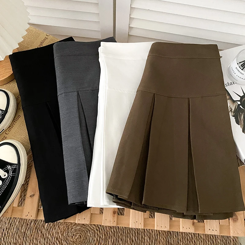 Abnehmen Hohe Taille A-linie Rock Koreanische College Sle Plissee Anti-Licht ort Rock frauen Faion Herbst Winter Neue a...