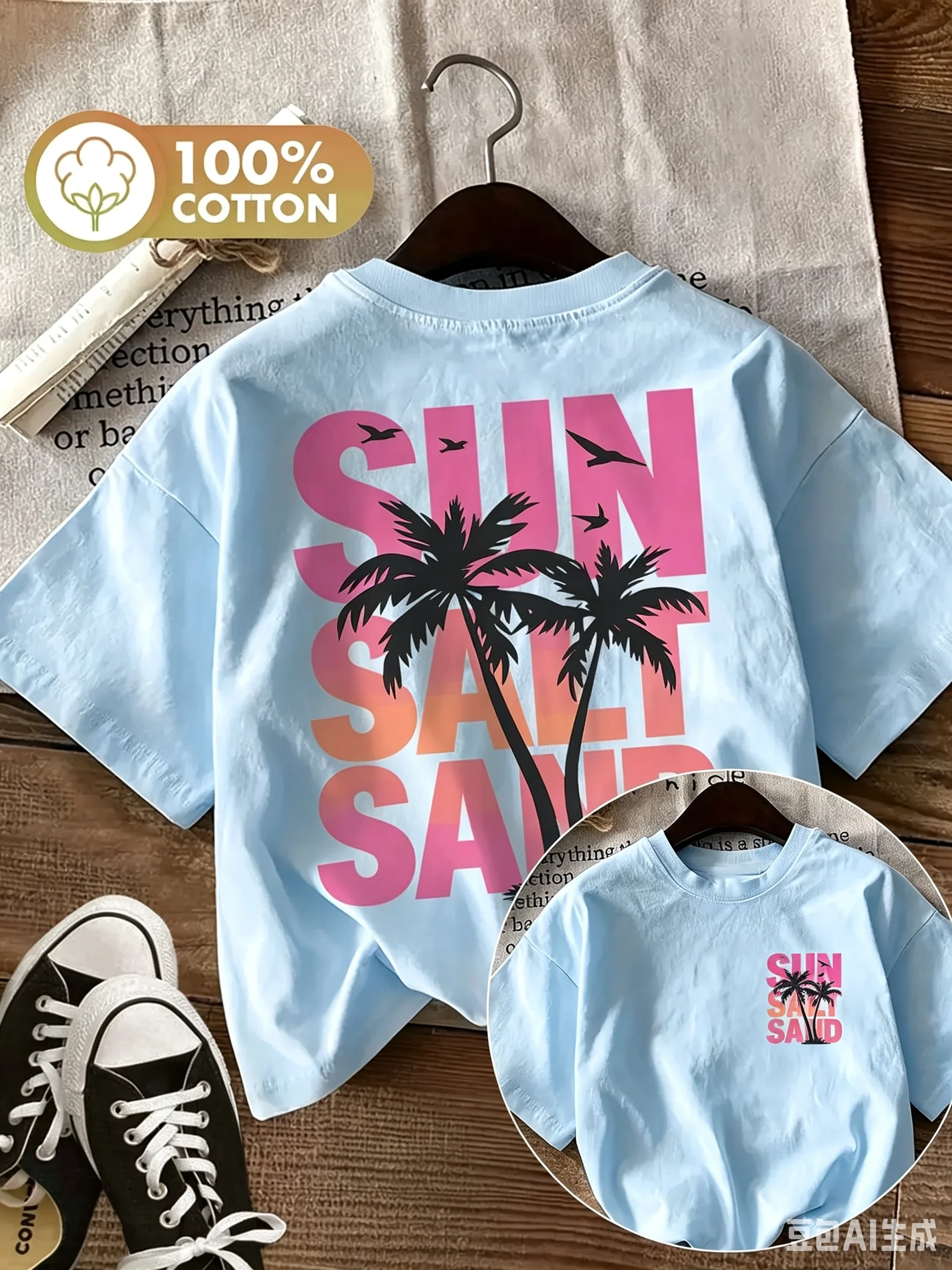 2026 Tropical-themed Adults Kids T-shirt with Palm Tree Print Featuring 