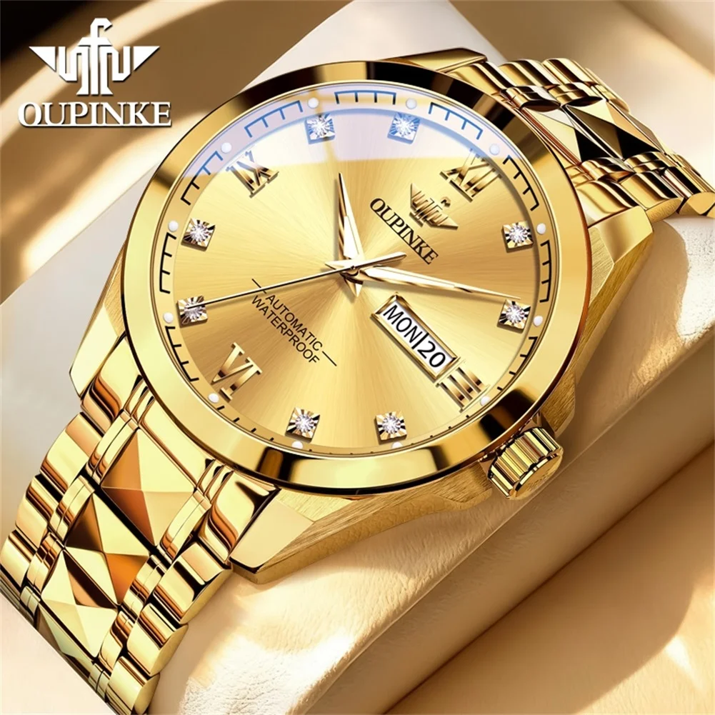 OUPINKE 3262 Watches Man High Quality Luxury Original Automatic Mechanical Tungsten Steel Watch﻿ 50M Waterproof Week Date Watch