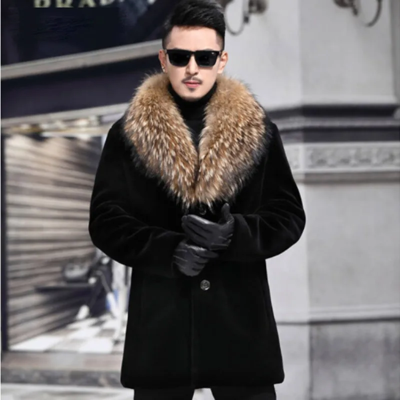 

Men's Autumn/Winter Top Coat Faux Fur Fur Collar Warm Simple Comfortable Casual Design Fashion Advanced Niche Versatile Skinny