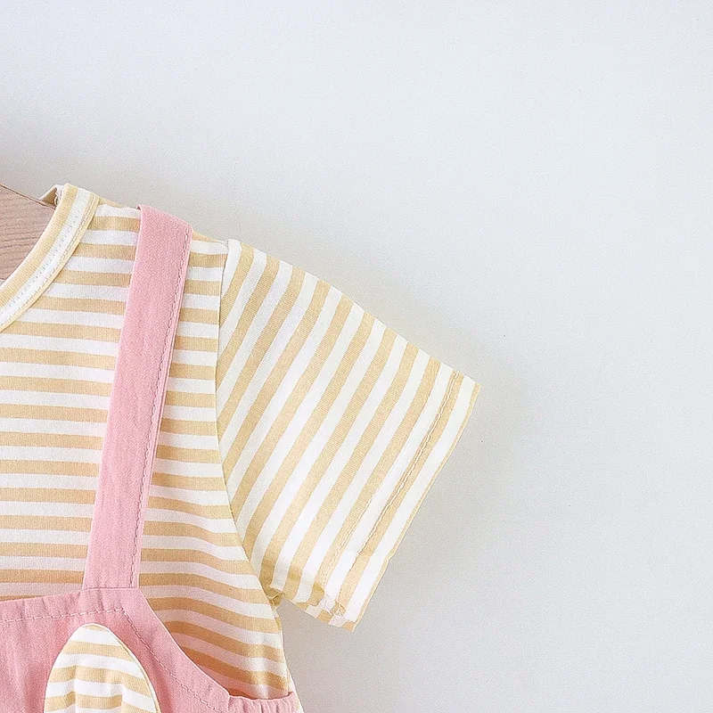 Summer Baby Cartoon Cat Dress Striped Short Sleeve Top Suspended Princess Dress 0-3 Year Old Girls' Clothing image 5