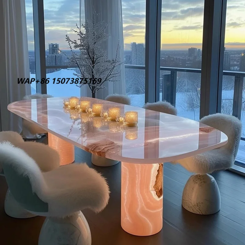 Light Luxury Style High-End Dining Table Rock Plate Lighting Natural Stone Real Marble Design New High Quality Furniture