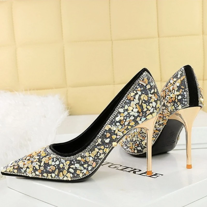 BIGTREE Fashion Sequined Crystal Decoration Pointed Toe Woman Pumps Thin Heels Wedding Party Ladies Shoes Zapatillas De Mujer view 6