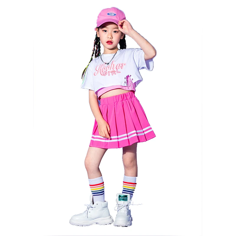 Sleeve Pink Tank Streetwear Tactical Cargo Pants for Girl Dance Costume Kid Kpop Hip Hop Clothing White Sweatshirt Crop Top Long