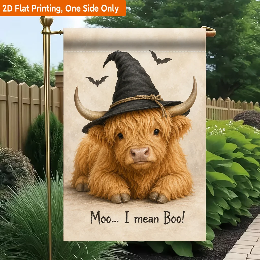 2D Flat Garden Flag 1 Piece, Furry Calf Wearing Wizard Hat Durable Single-sided Printed Garden Flag, Home Garden Holiday Decor, Size 11.8 × 17.7 Inches, Excluding Flagpole