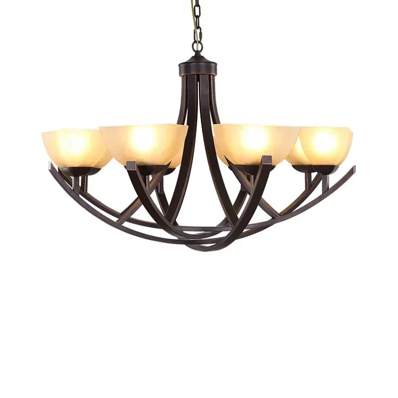American living room chandelier simple atmosphere double wrought iron glass bedroom dining room pastoral American style lamps