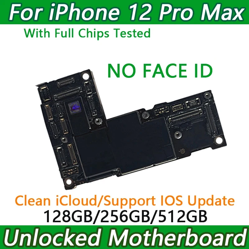 Unlocked Motherboard for iPhone 12 Pro Max Mainboard with Face ID iCloud Logic Board 5G Full Chips Support Update Replacement