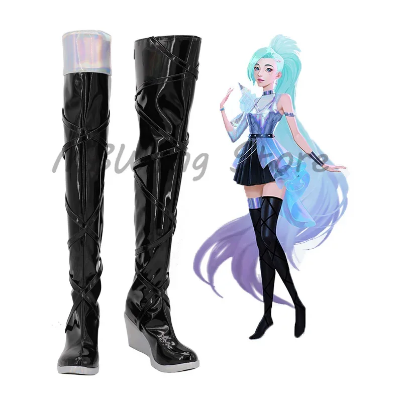 

FC6LOL KDA Seraphine Black Cosplay Shoes Boots Halloween Costume Accessories Props Custom Made@FC8！
