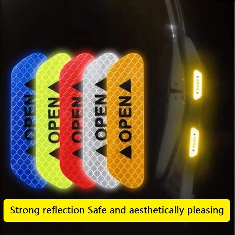 4-12pcs Reflective Car Door Sticker Safety Opening Warning Reflector Tape Decal Auto Car Accessories Exterior Reflector Sticker