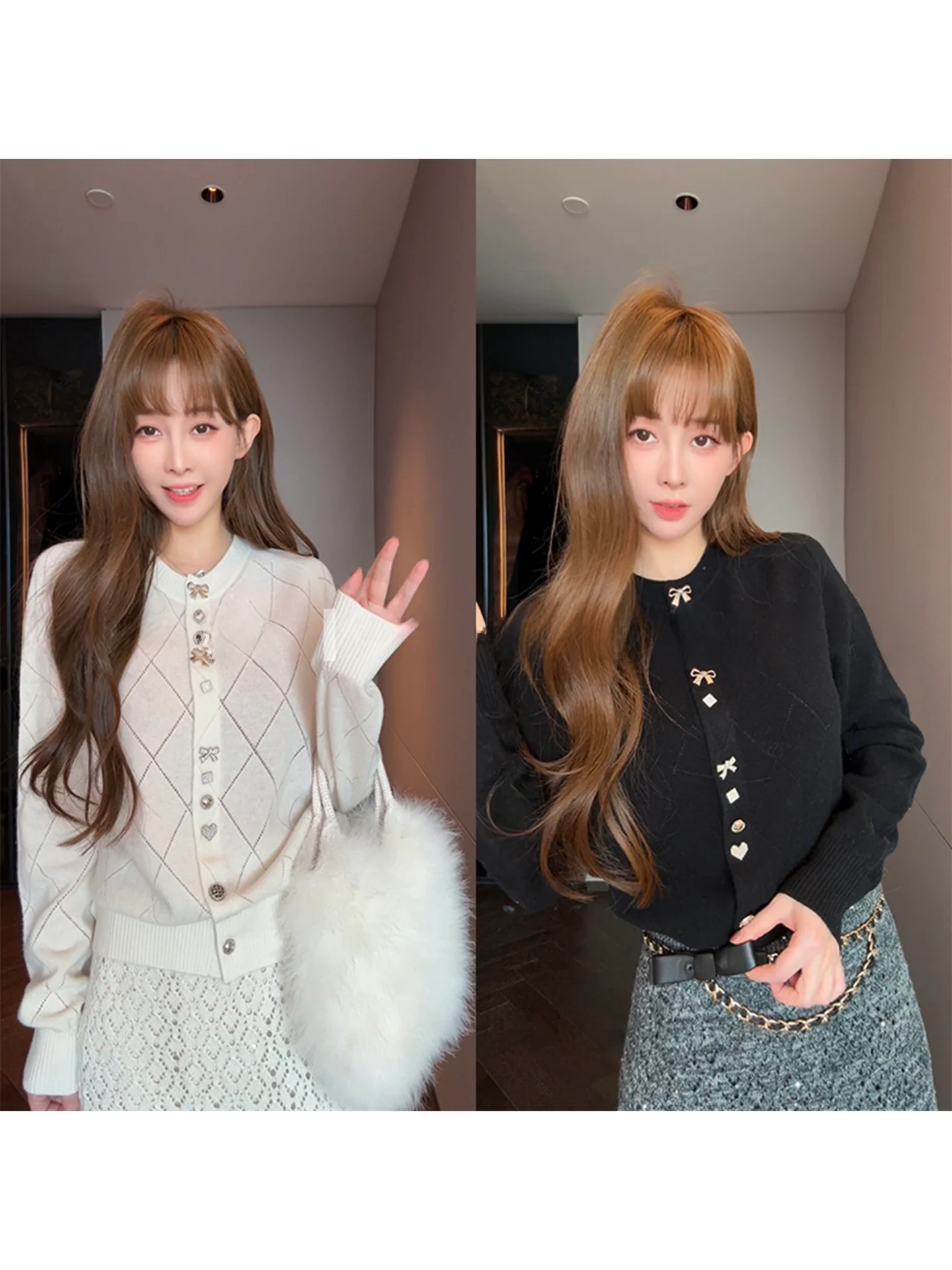 

Ele Knitted Hollow out Diamond Pattern Sweater Classic Design Sensation Early Autumn Faionable Women's Long Sve Card...