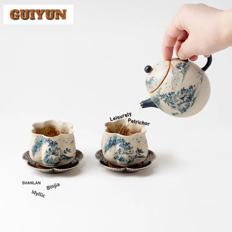 رسمت باليد المشهد طقم شاي مجموعة كاملة حفل الشاي الجمالية مجموعة الشاي تخمير إبريق الشاي وكوب شاي مجموعة المقاهي الديكور #2