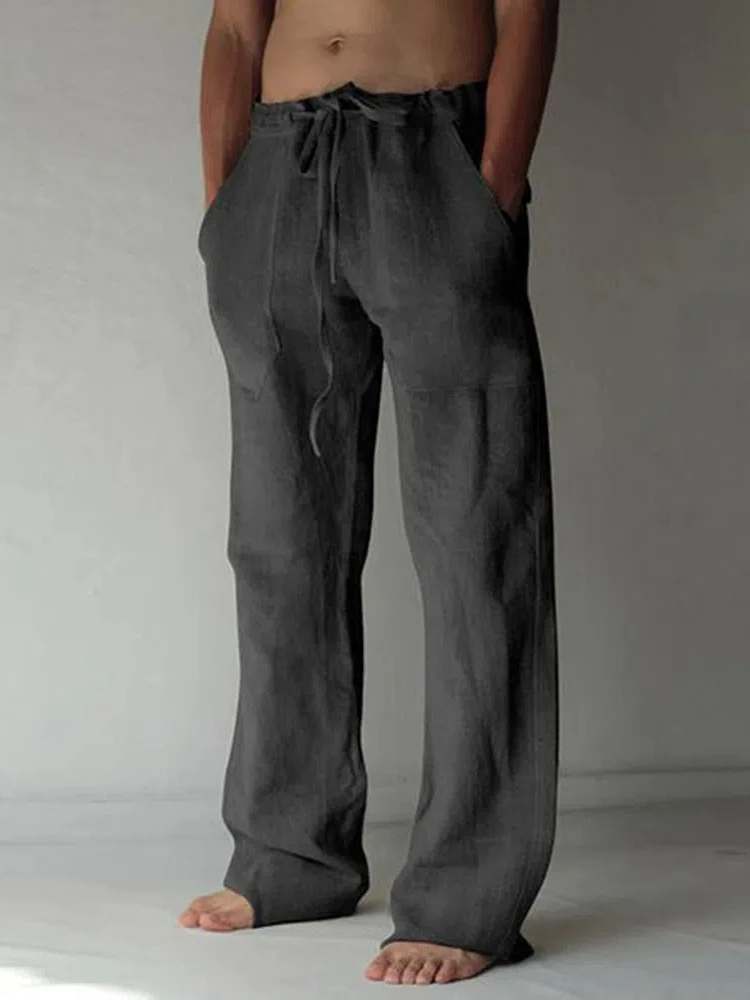 Herren Leinen hose einfarbige Freizeit hose Mode Straight-Leg Hose Baggy Pants