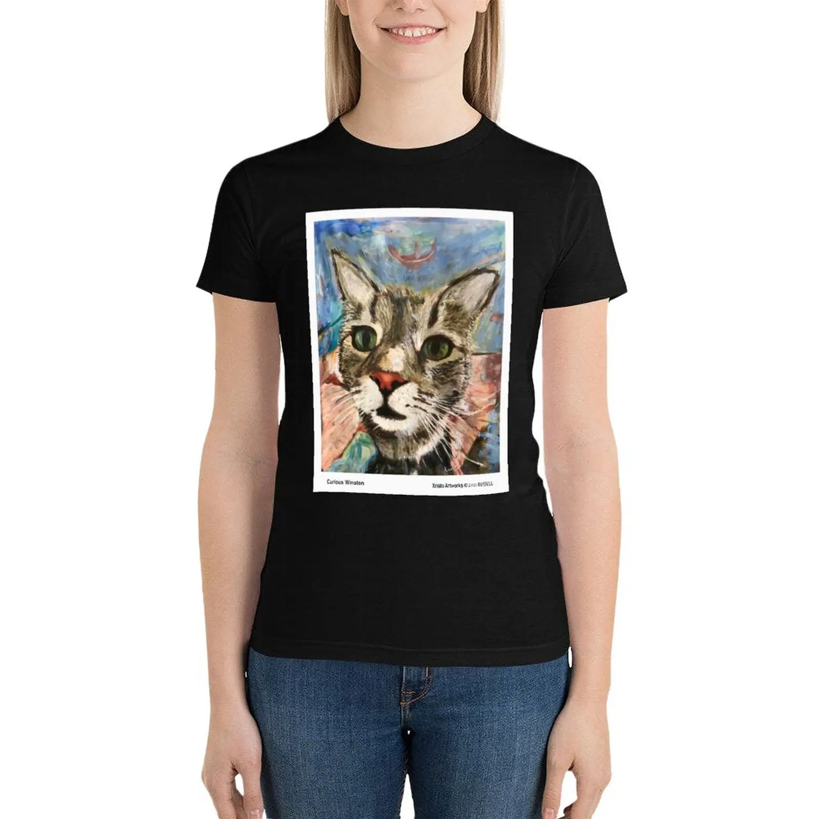 Curious Winston _Cat T-Shirt Short sleeve tee tees Women t shirt