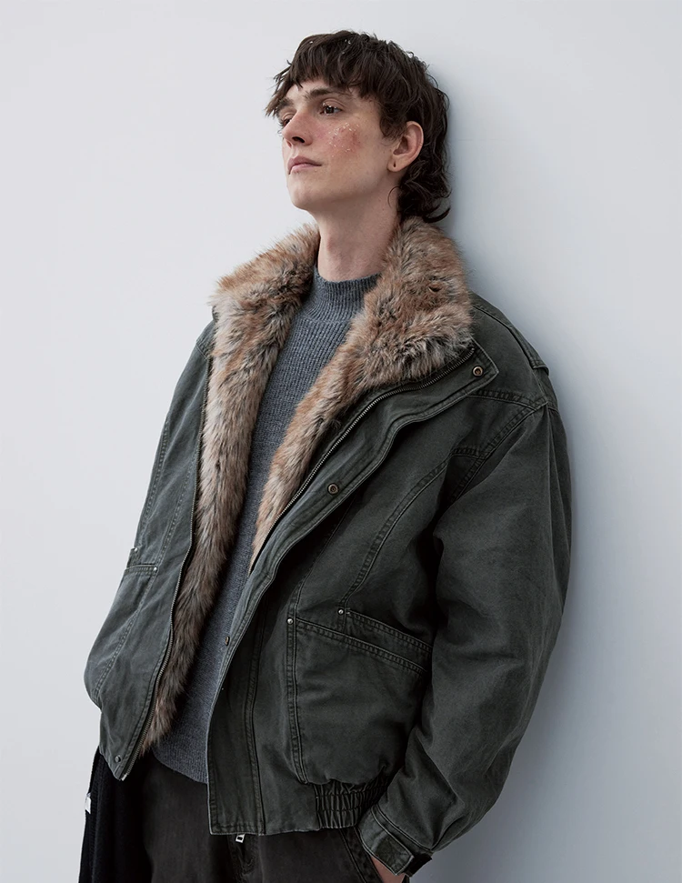 Men's 2025 Winter New Retro Fashion Multi-Pocket Tooling Parkas Loose Detachable Faux Fur Collar Coats Trendy Long Sleeve Parkas