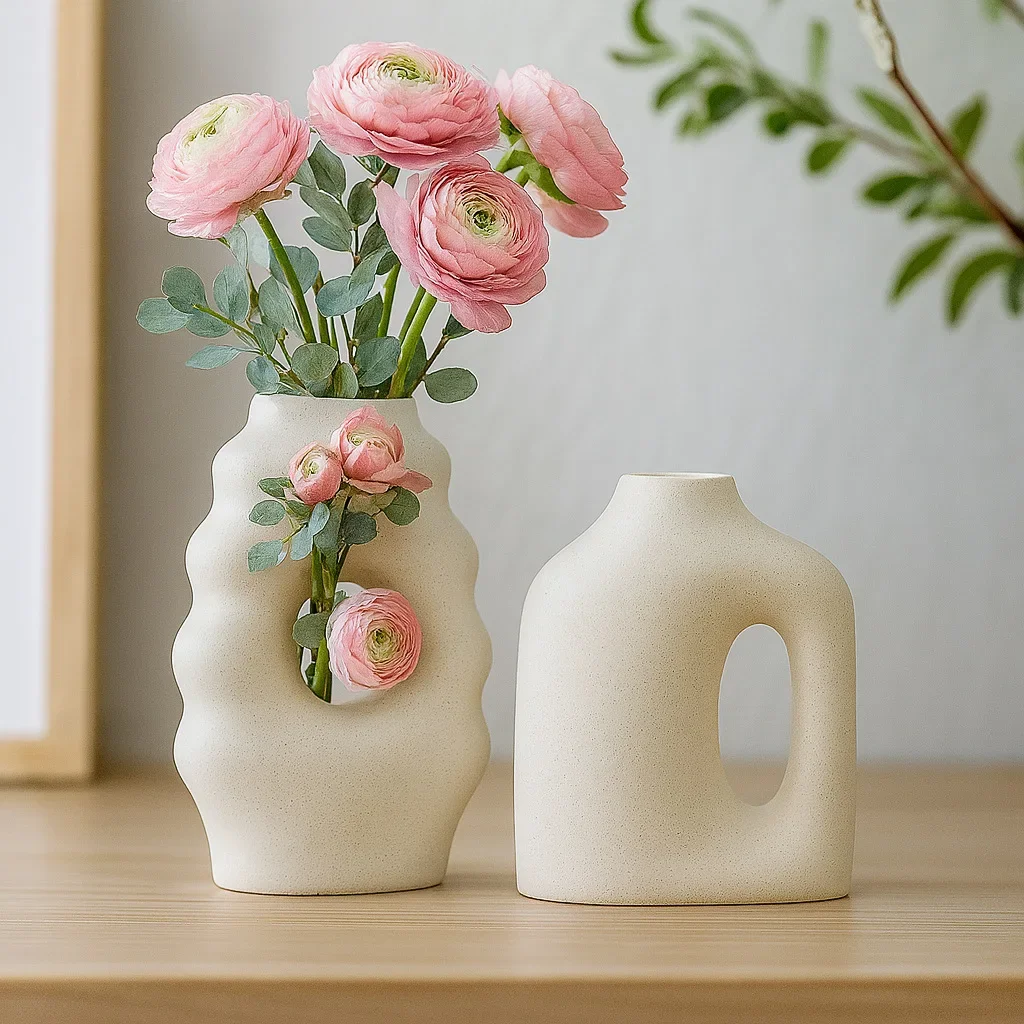 Minimalist Nordic Black White Ceramic Flower Vase Tabletop Ornament Home Showroom Soft Furnishing Decor Creative Floral Arranger