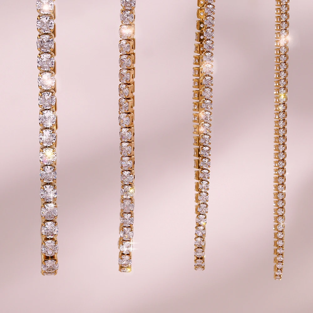 E.B.belle 2mm3mm4mm5mm Glänzende Luxus 3A Zirkon Tennis Kette Halsketten Für Frau Edelstahl Vergoldet Brautjungfer Halskette – Detail 9