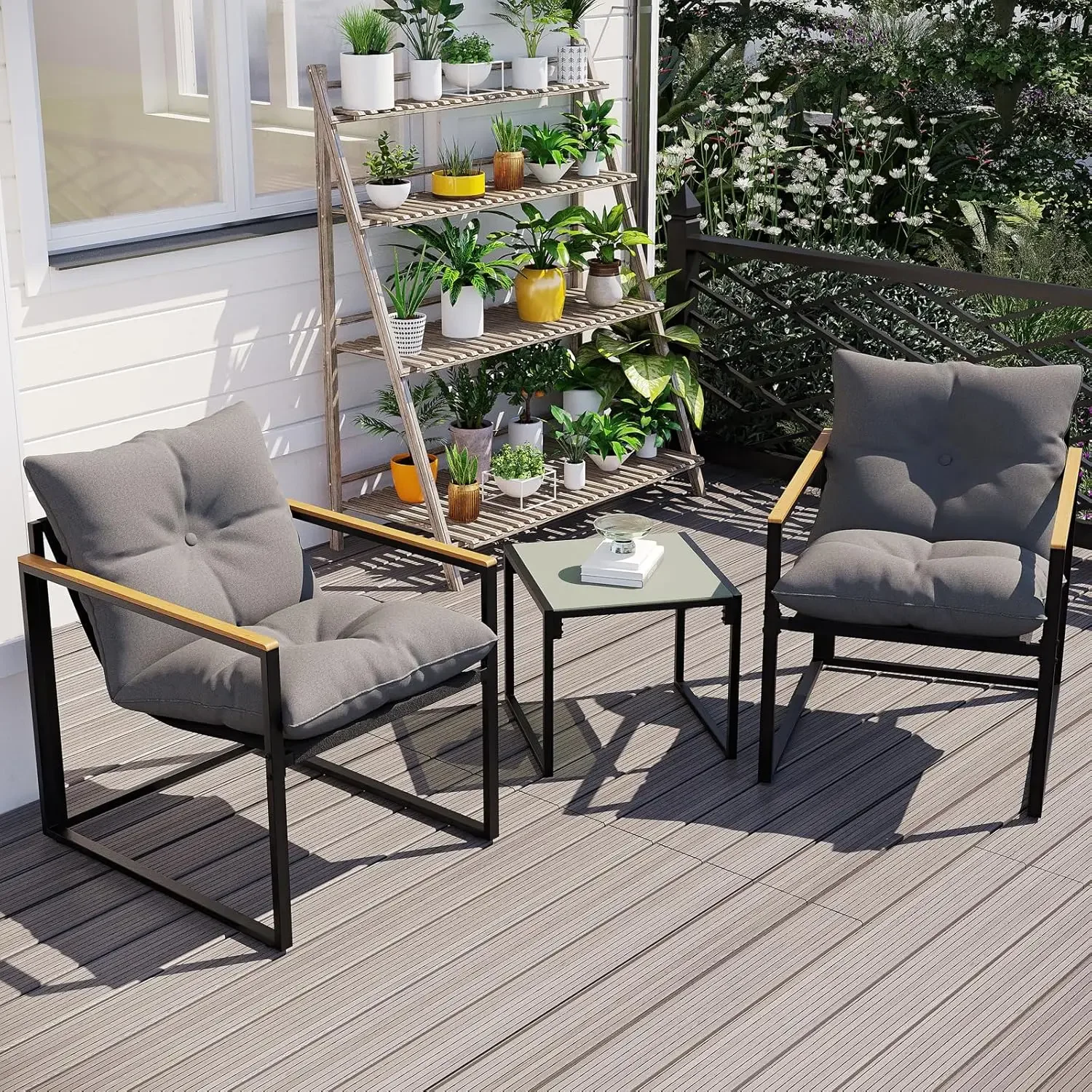 Ensemble de meubles de patio 3 pièces, chaises de porche extérieur, ensemble de 2, meubles de balcon pour appartement avec chaises et table, épais inclus