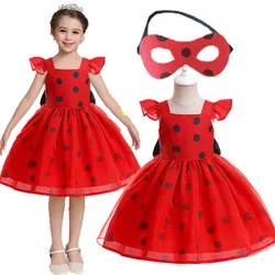 Halloween Ladybug Girls Dress Mask Small Flying Sleeve Cosplay Princess Clothes Birthday Party Stage Performance Kid Costume