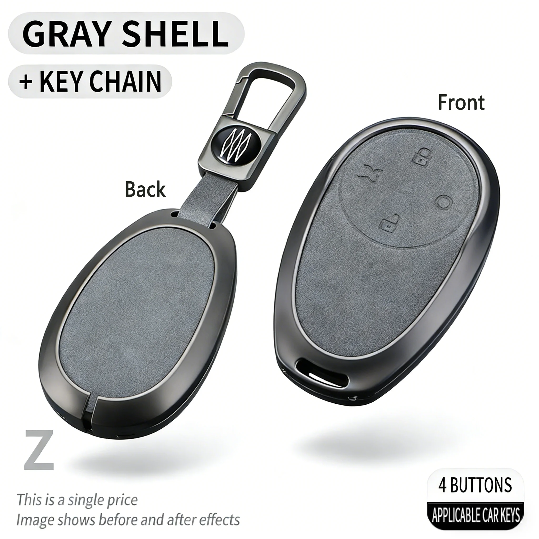 

Gray Shell Car Key Fob Cover Case with Circle Buckle for Toyota 2025 BZ3X / Platinum Intelligence 3X, 4 Button Smart Remote Key
