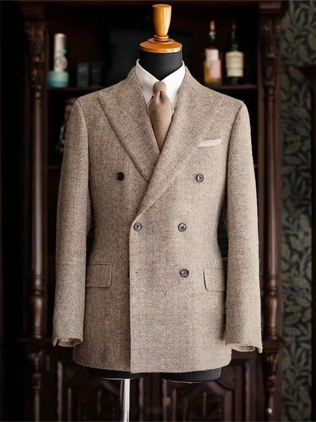 سترات عمل إيطالية متعرجة للرجال سترة رجالية كلاسيكية مزدوجة الصدر بدلة ذروة وطية صدر السترة معطف رجالي فاخر للشتاء #6