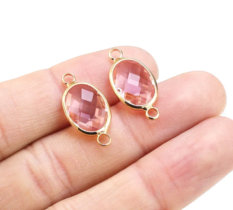 6pcs Oval Diamond Connector, Faceted Crystal Necklace Pendant, 21.8x10.5mm, Jewelry Making - RP243