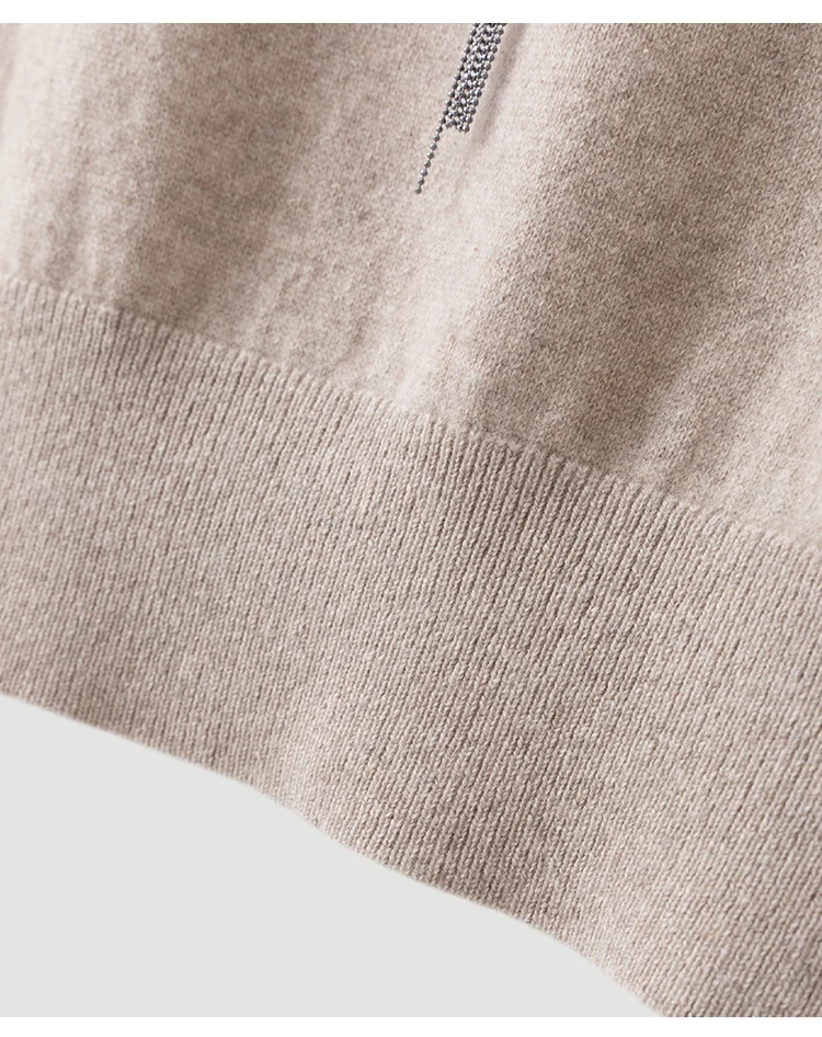 BD3621750 Damen-Pullover aus 100% Kaschmir mit V-Ausschnitt, kurzen Ärmeln, hängendem Kettendetail, weich, dezenter Luxus, elegant, für den frühen Herbst. – Detail 20