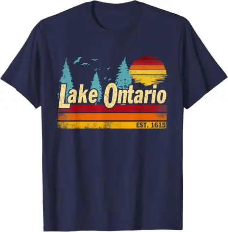 Ontario-See Vintage Sonnenuntergang Est. 1615 Herren Damen T-Shirt Y2k Seefahrten Outdoor-Urlaubskleidung Retro-Stil Bootfahren Angeln T-Shirts – Detail 7